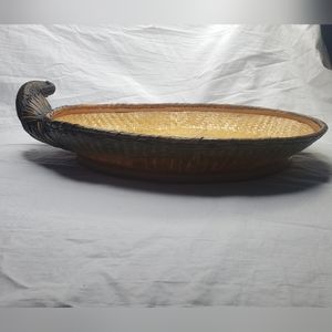 Large Wicker Turtle Laquered Basket Basket 18.5 x 11.5 Inches
